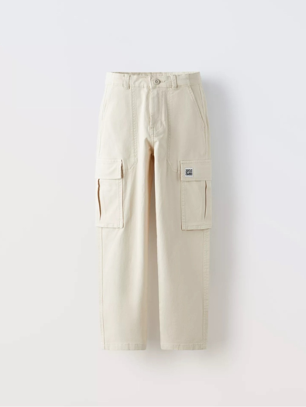 Zara Kids Label Detail Cargo Pants – Size 11–12 Years – Ecru